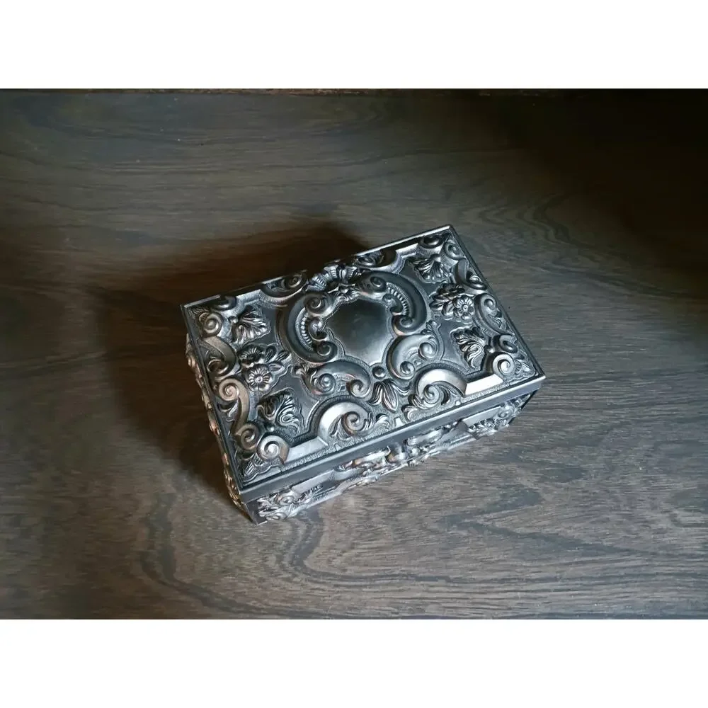 Vintage Ornate Heavy Silver-Plated Jewelry Box Unbranded